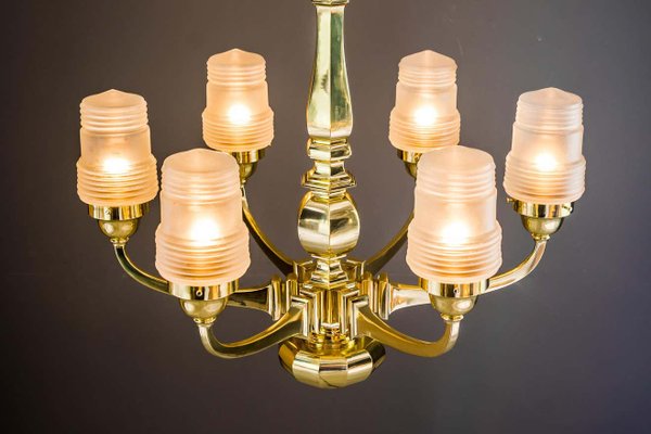 Art Deco Chandelier with Original Glass Shades, Vienna, 1920s-SPD-1005464