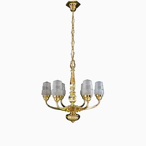 Art Deco Chandelier with Original Glass Shades, Vienna, 1920s-SPD-1005464