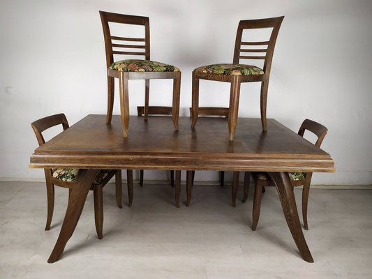 Art Deco Cherry Oak Table and Chairs, 1940s, Set of 7-EAD-1451606