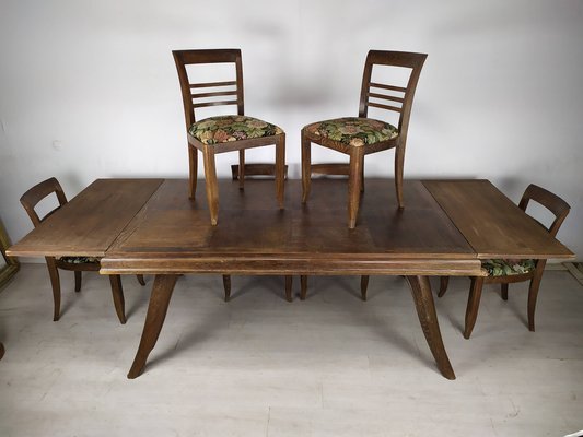 Art Deco Cherry Oak Table and Chairs, 1940s, Set of 7-EAD-1451606