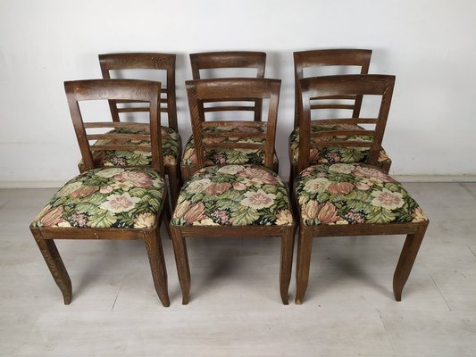 Art Deco Cherry Oak Table and Chairs, 1940s, Set of 7-EAD-1451606