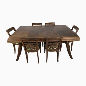 Art Deco Cherry Oak Table and Chairs, 1940s, Set of 7-EAD-1451606