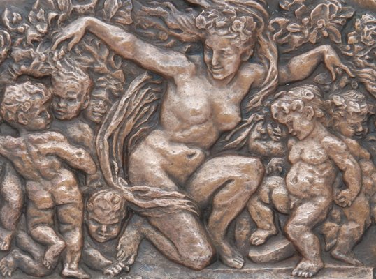 Art Deco Cherub or Nymph Wall Plaque in Embossed Copper, 1930s-ARU-1073203