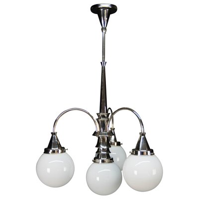 Art Deco Chrome 4-Light Chandelier, 1930s-TZ-920256