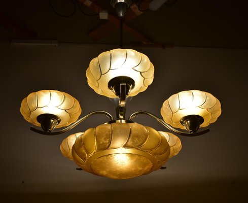 Art Deco Chrome and Glass Chandelier, 1930s-TZ-1728475