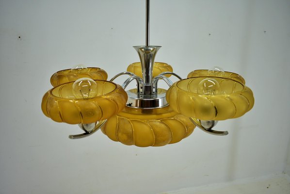 Art Deco Chrome and Glass Chandelier, 1930s-TZ-1728475