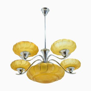 Art Deco Chrome and Glass Chandelier, 1930s-TZ-1728475