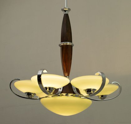 Art Deco Chrome and Glass Incamiciato Chandelier, Italy, 1930s-FER-802119