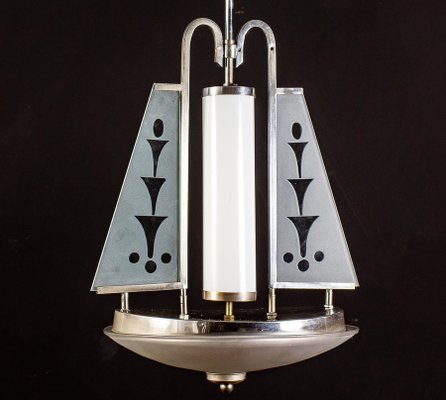 Art Deco Chrome and Murano Glass Chandelier by Pietro Chiesa for Fontana Arte-MBH-1031746