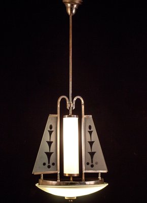 Art Deco Chrome and Murano Glass Chandelier by Pietro Chiesa for Fontana Arte, 1930s-MBH-1032047