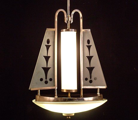 Art Deco Chrome and Murano Glass Chandelier by Pietro Chiesa for Fontana Arte, 1930s-MBH-1032047