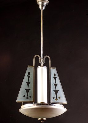 Art Deco Chrome and Murano Glass Chandelier by Pietro Chiesa for Fontana Arte, 1930s-MBH-1032047