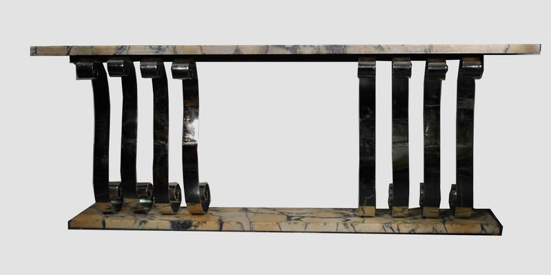 Art Deco Chrome, Marble & Bronze Console Table, 20th-Century-SYQ-1115819