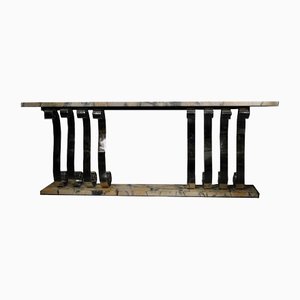 Art Deco Chrome, Marble & Bronze Console Table, 20th-Century-SYQ-1115819