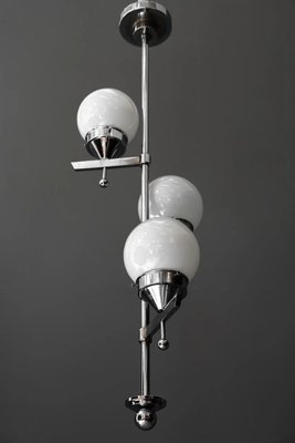 Art Deco Chromed Chandelier with Opal Glass Shades, 1920s-SPD-1299594