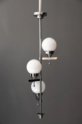 Art Deco Chromed Chandelier with Opal Glass Shades, 1920s-SPD-1299594