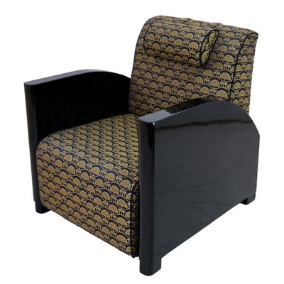 Art Deco Club Chairs in Black Lacquer and Golden Upholstery, 1930s, Set of 2-CXC-1749593