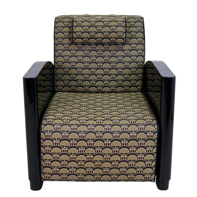 Art Deco Club Chairs in Black Lacquer and Golden Upholstery, 1930s, Set of 2-CXC-1749593