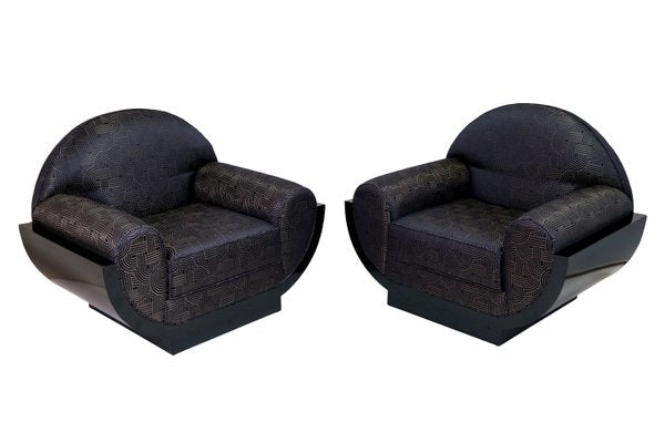 Art Deco Club Chairs in Black Lacquer with Pattern, France, 1930s, Set of 2-CXC-1440658