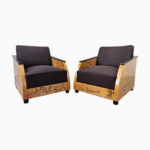 Art Deco Club Chairs in Polished Burr Wood, Set of 2-FGA-923596