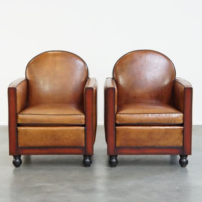 Art Deco Club Chairs in Sheepskin Leather, Set of 2-HPP-2026667