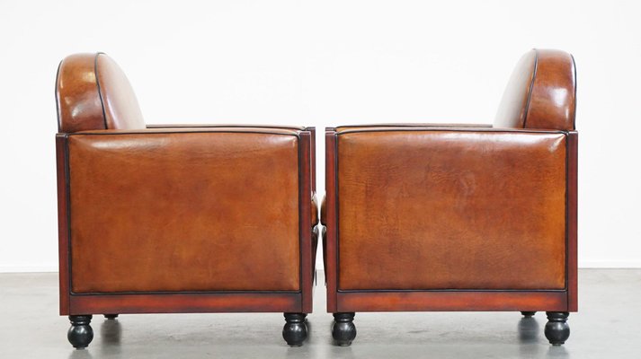 Art Deco Club Chairs in Sheepskin Leather, Set of 2-HPP-2026667