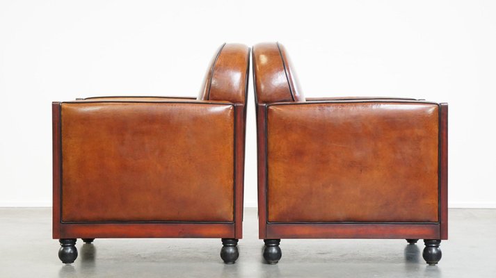 Art Deco Club Chairs in Sheepskin Leather, Set of 2-HPP-2026667