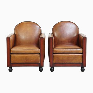 Art Deco Club Chairs in Sheepskin Leather, Set of 2-HPP-2026667