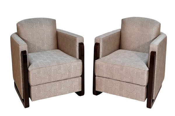 Art Deco Club Chairs with Art Deco Pattern Upholstery, 1930s, Set of 2-CXC-1820657