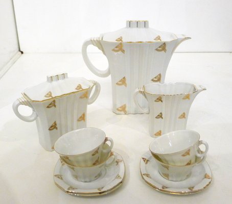 Art Deco Coffee Service in Porcelain with Gilded Graphic Decoration from Epiag, 1920s, Set of 7-RNR-669351