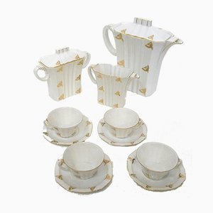 Art Deco Coffee Service in Porcelain with Gilded Graphic Decoration from Epiag, 1920s, Set of 7-RNR-669351