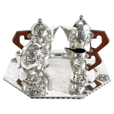 Art Deco Coffee Tea Set in Silver Plated from Ramelpa, 1920s, Set of 5-JUZ-1723474