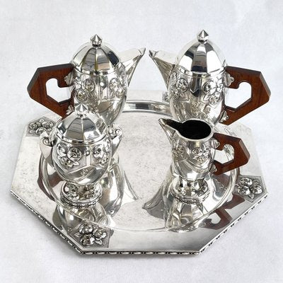 Art Deco Coffee Tea Set in Silver Plated from Ramelpa, 1920s, Set of 5-JUZ-1723474