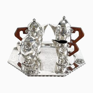 Art Deco Coffee Tea Set in Silver Plated from Ramelpa, 1920s, Set of 5-JUZ-1723474