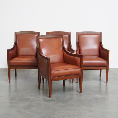 Art Deco Cognac-Colored Armchairs, Set of 4-HPP-2024327