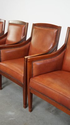 Art Deco Cognac-Colored Armchairs, Set of 4-HPP-2024327