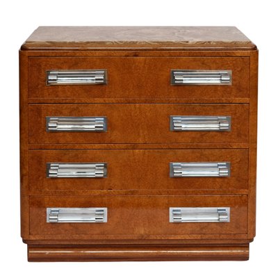 Art Deco Commode Chest of Drawers in Amboyna with Marble Top and Glass Handles, 1930s-CXC-1754386