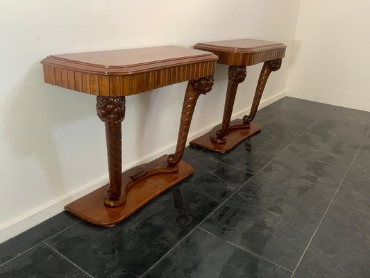 Art Dèco Console with Conucopia -Shaped Pilasters, 1930s, Set of 2-IJR-1758024