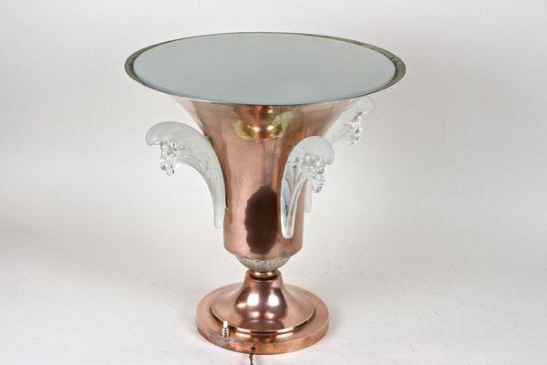 Art Deco Copper Table Lamp with Lalique Glass Elements, France, 1920s-TQA-1367740