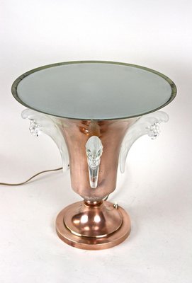 Art Deco Copper Table Lamp with Lalique Glass Elements, France, 1920s-TQA-1367740