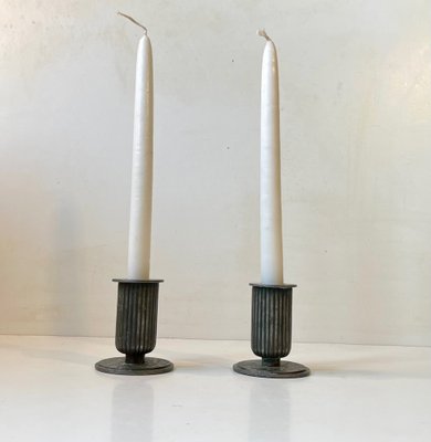 Art Deco Corinthian Column Candlesticks in Pewter, 1920s, Set of 2-LCR-1705330