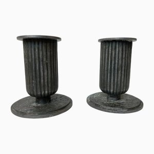 Art Deco Corinthian Column Candlesticks in Pewter, 1920s, Set of 2-LCR-1705330