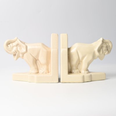 Art Deco Crackle Glaze Elephant Bookends, 1930s, Set of 2-IXK-1785843