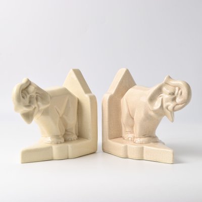 Art Deco Crackle Glaze Elephant Bookends, 1930s, Set of 2-IXK-1785843