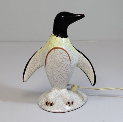 Art Deco Crackled Ceramic Penguin-Shaped Table Lamp, 1940s-NE-684419