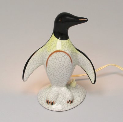 Art Deco Crackled Ceramic Penguin-Shaped Table Lamp, 1940s-NE-684419