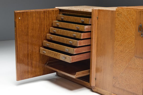 Art Deco Credenza in Marble and Burl Wood, 1930s-GW-2023457