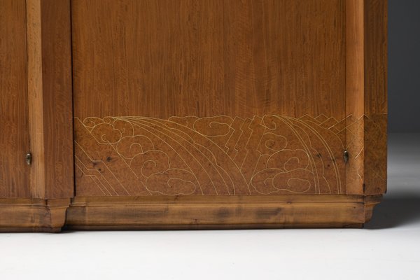 Art Deco Credenza in Marble and Burl Wood, 1930s-GW-2023457