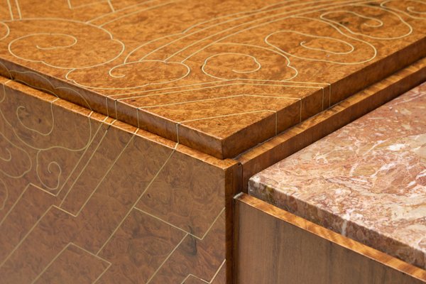 Art Deco Credenza in Marble and Burl Wood, 1930s-GW-2023457