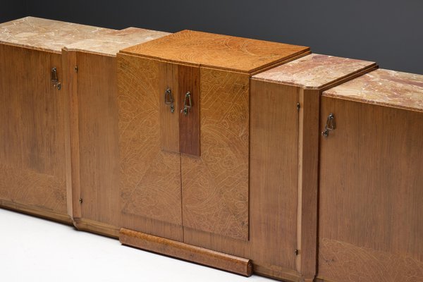 Art Deco Credenza in Marble and Burl Wood, 1930s-GW-2023457